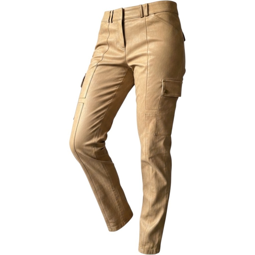 Tory Burch Size 6 100% Leather Cargo Pants Tan‎ Slim Leg Utility Quiet Luxury